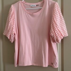 Calvin Klein Pink Women's Top with Textured Sleeves